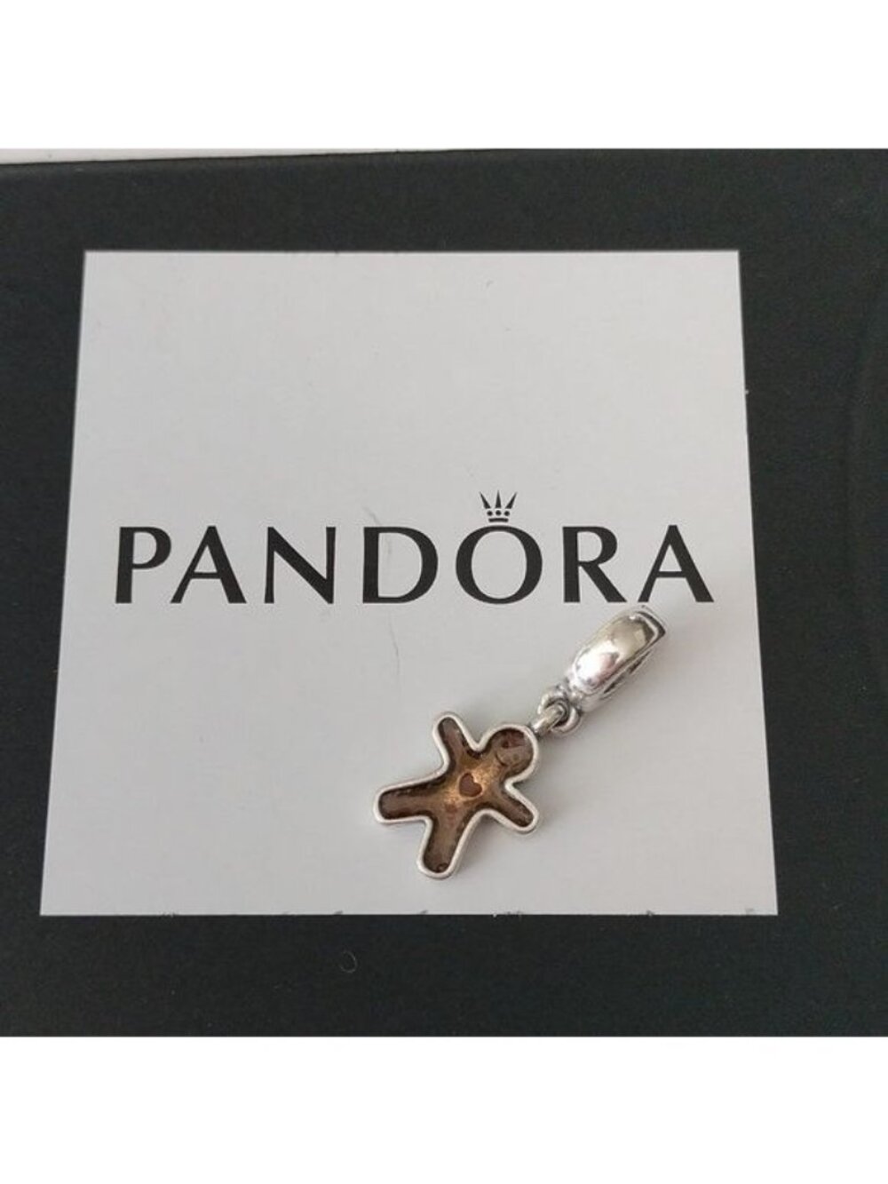 Pandora Retired Sterling Silver Gingerbread Man Dangle Christmas Bead 790997EN29